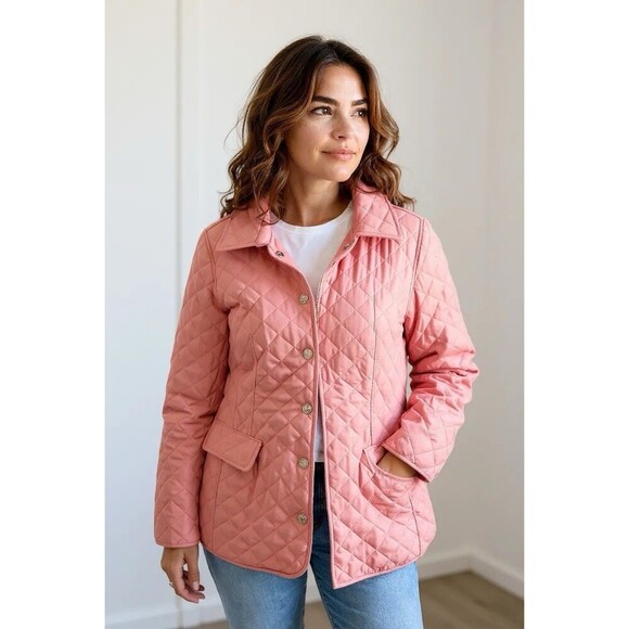 New Chicos Quilted Barn Jacket Sz 2 L Pink Chore Country Heritage Preppy - Picture 1 of 16